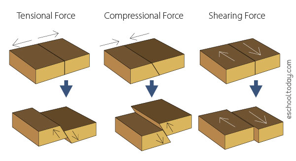 Illustration of tectonic forces that produce landforms